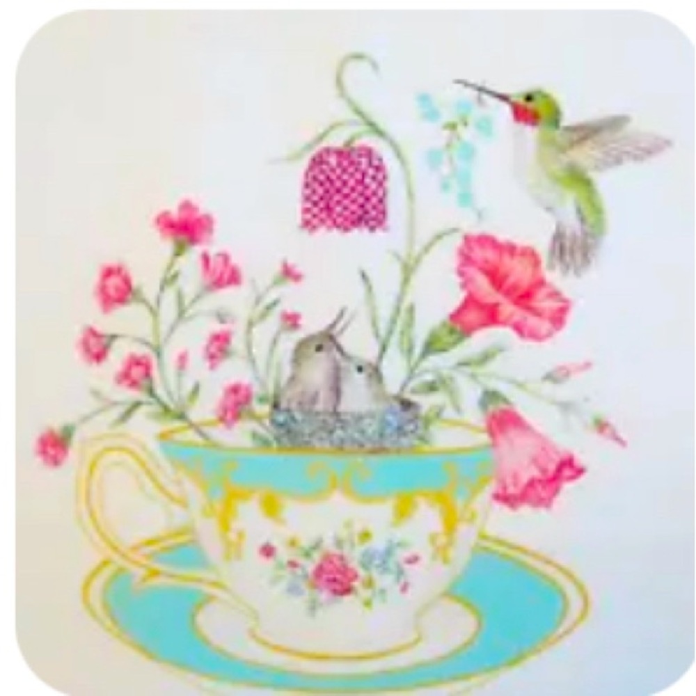 Hummingbird Adorned Teacup Flour Sack Towel NWOB